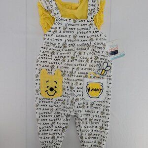 Disney Baby Winnie the Pooh Girls Outfit 12 Month Pants Romper Yellow Undershirt